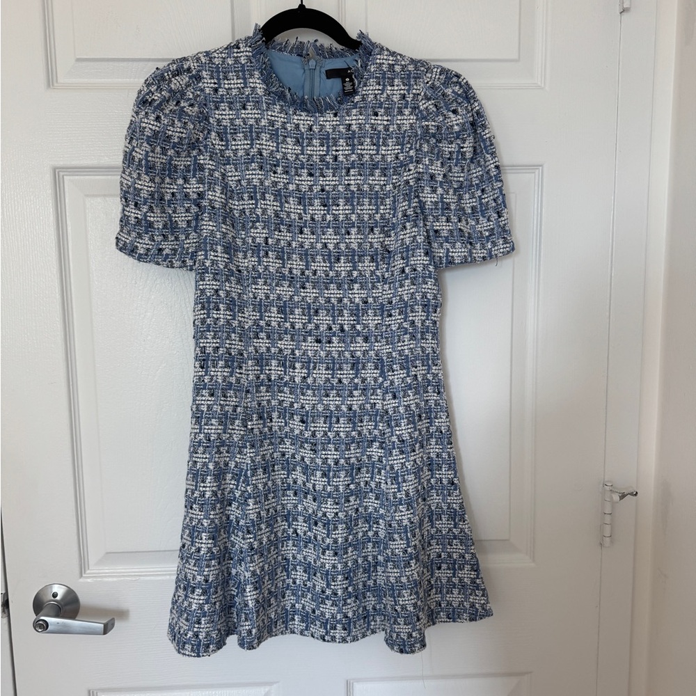 Aqua Blue and White Tweed Mini Dress
